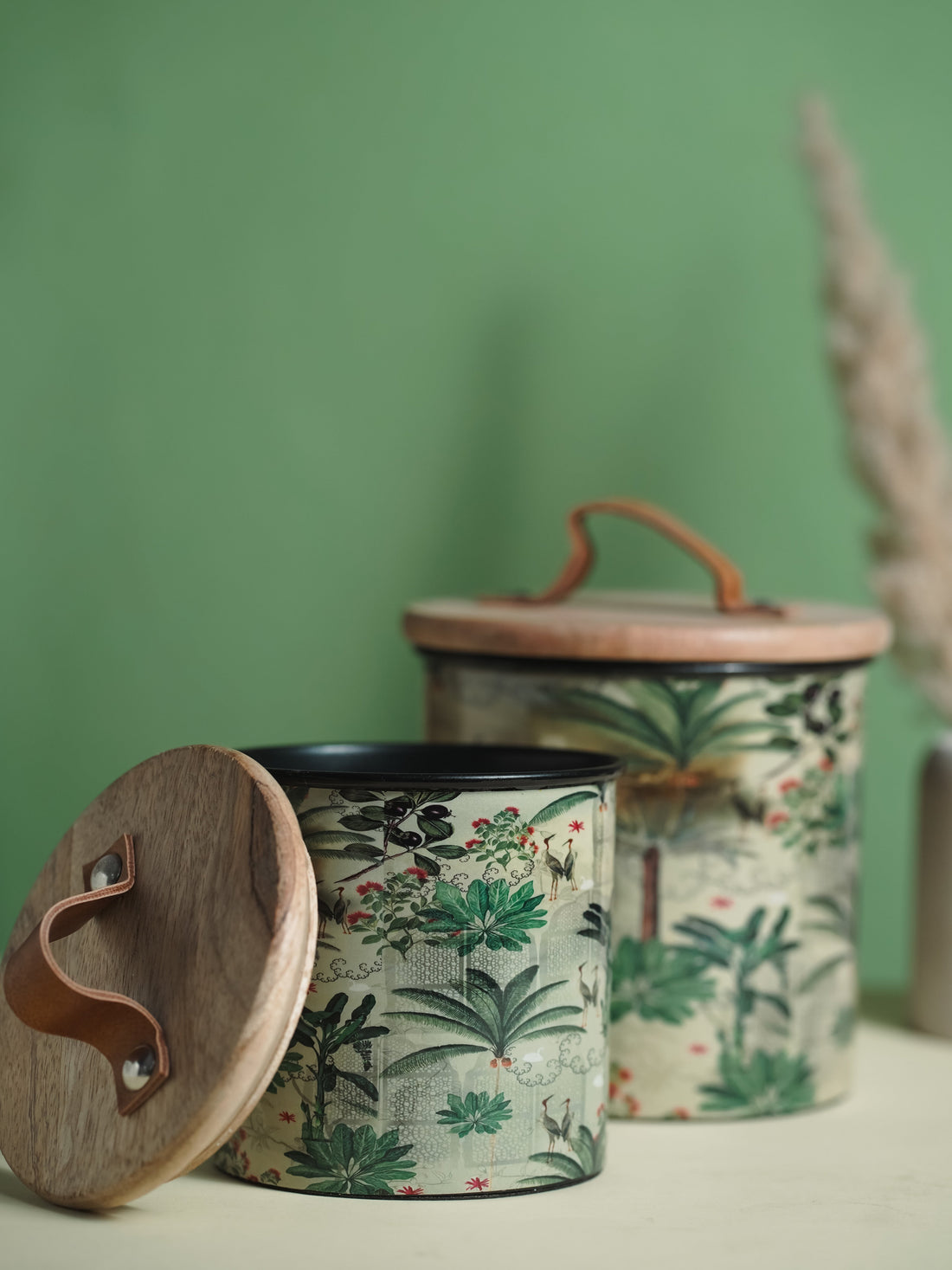 Green Iron Container Cookie Jar With Wooden Lid | Modern Minimalist Luxury Decor