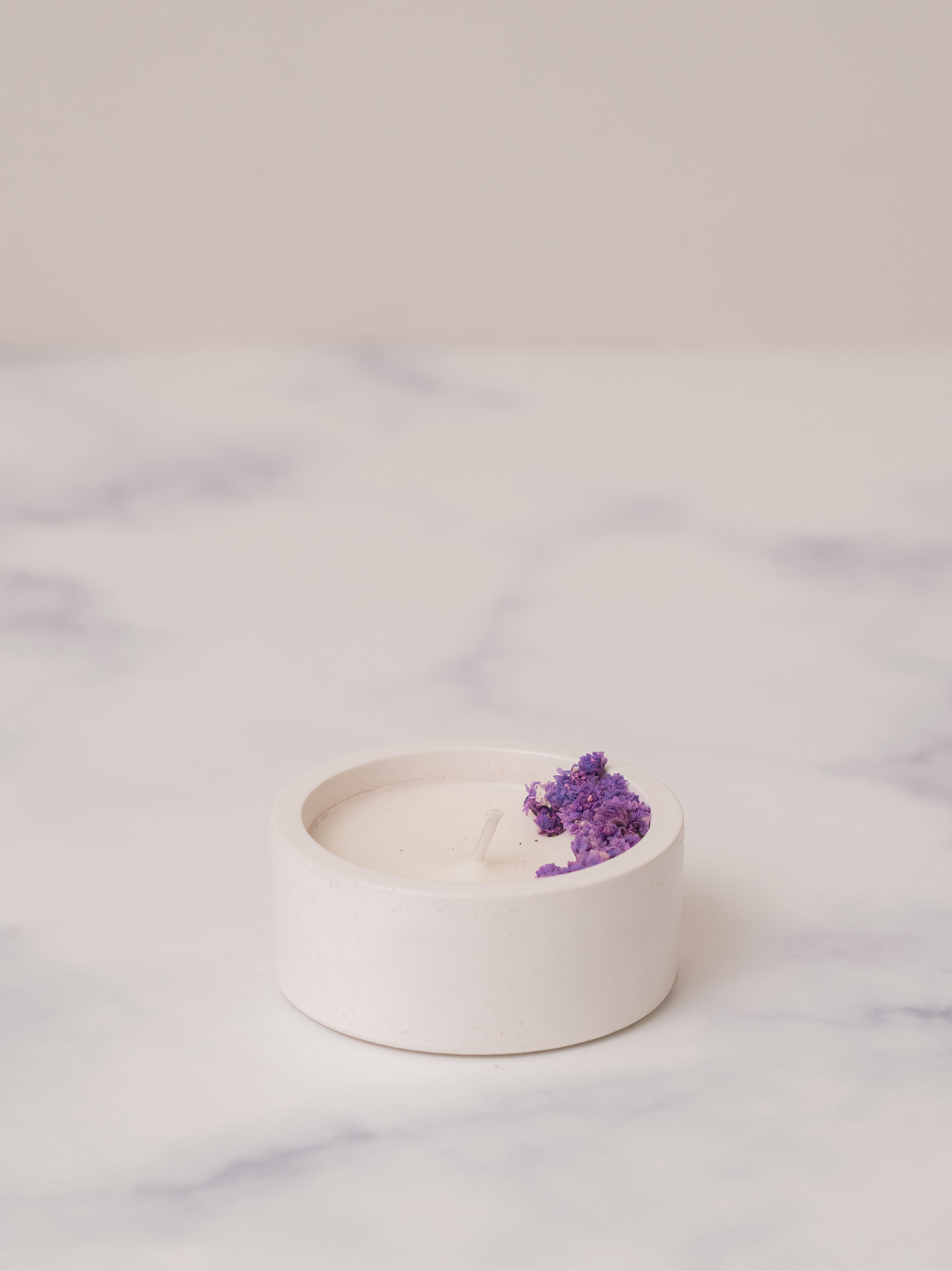 White Concrete Container | Scented Soy Wax Candle | With Dry Flower