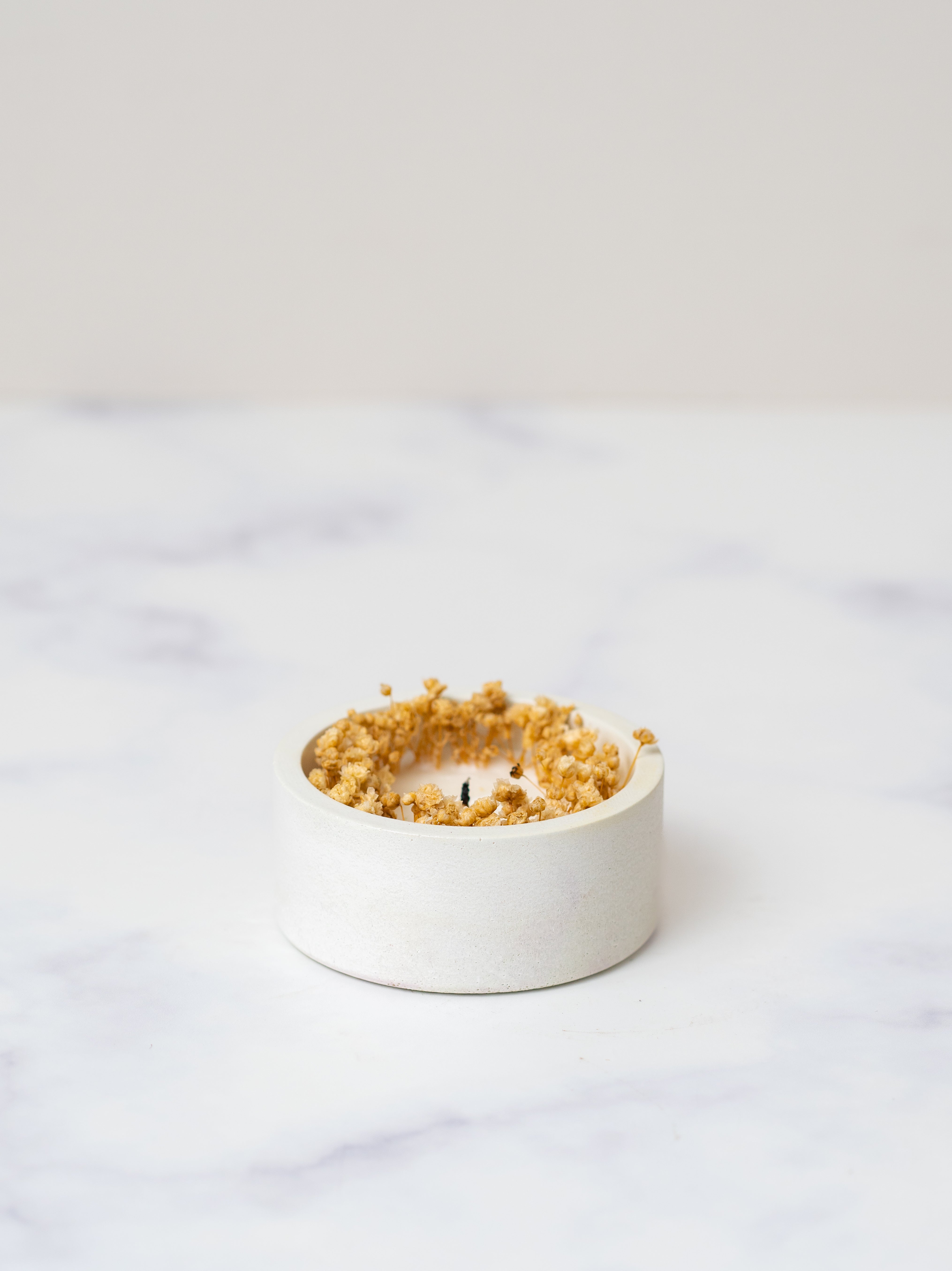 White Concrete Container | Scented Soy Wax Candle | With Dry Flower