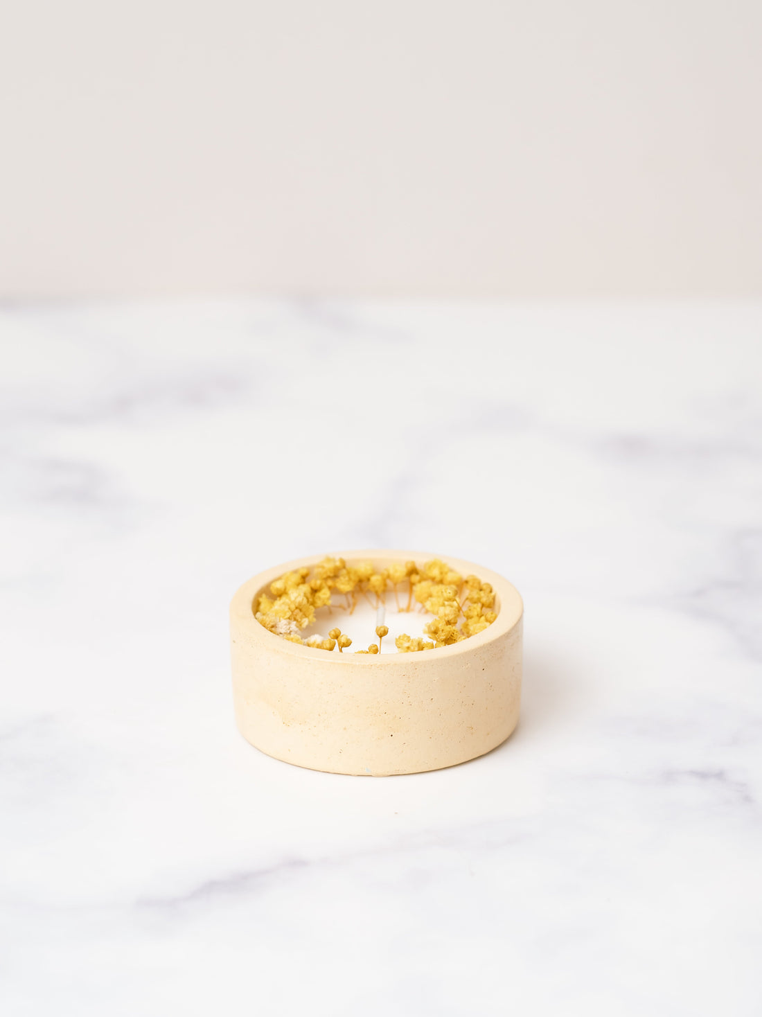 Yellow Concrete Container | With Dry Flower | Scented Soy Wax Candle