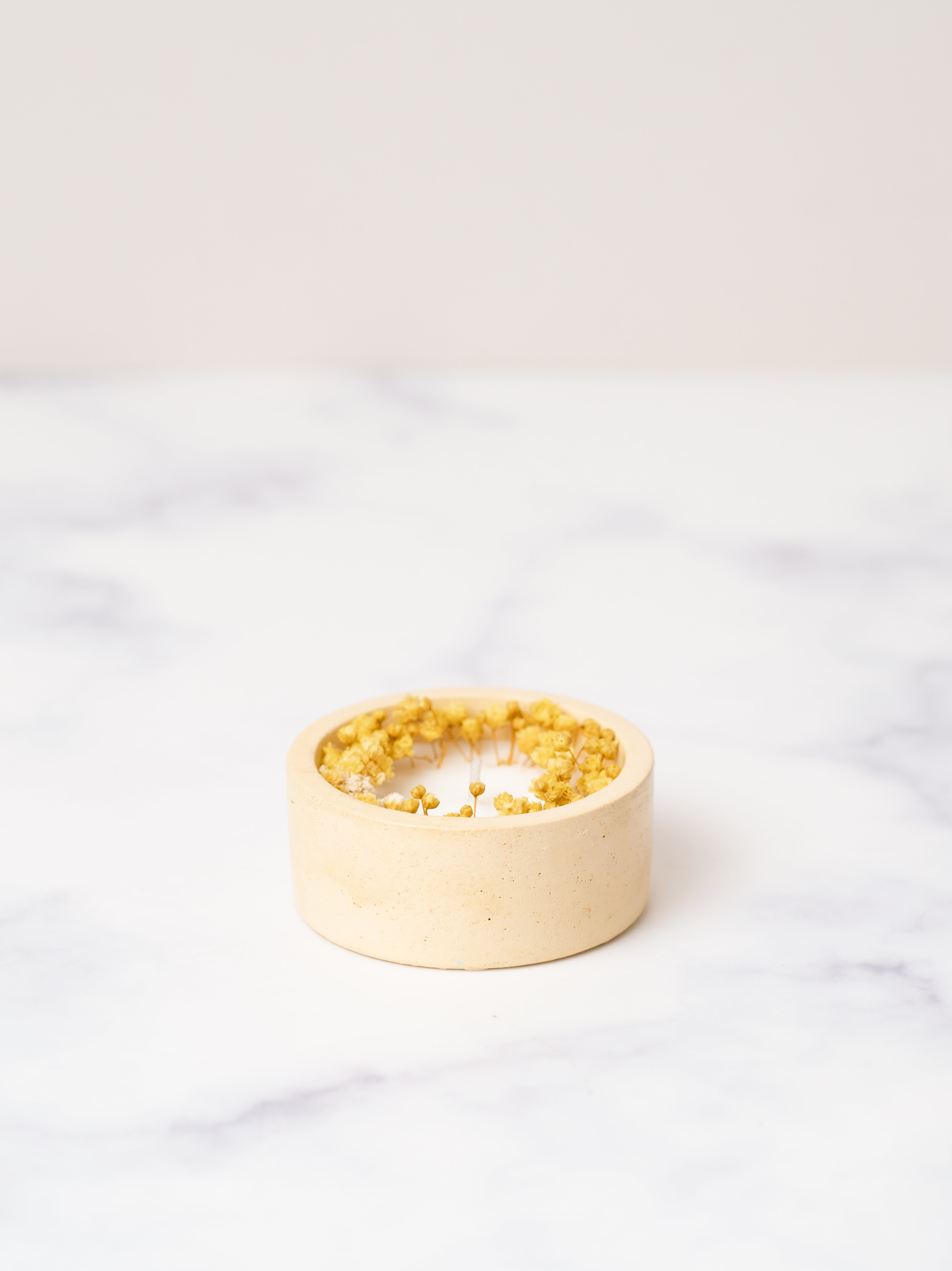 Yellow Concrete Container | With Dry Flower | Scented Soy Wax Candle