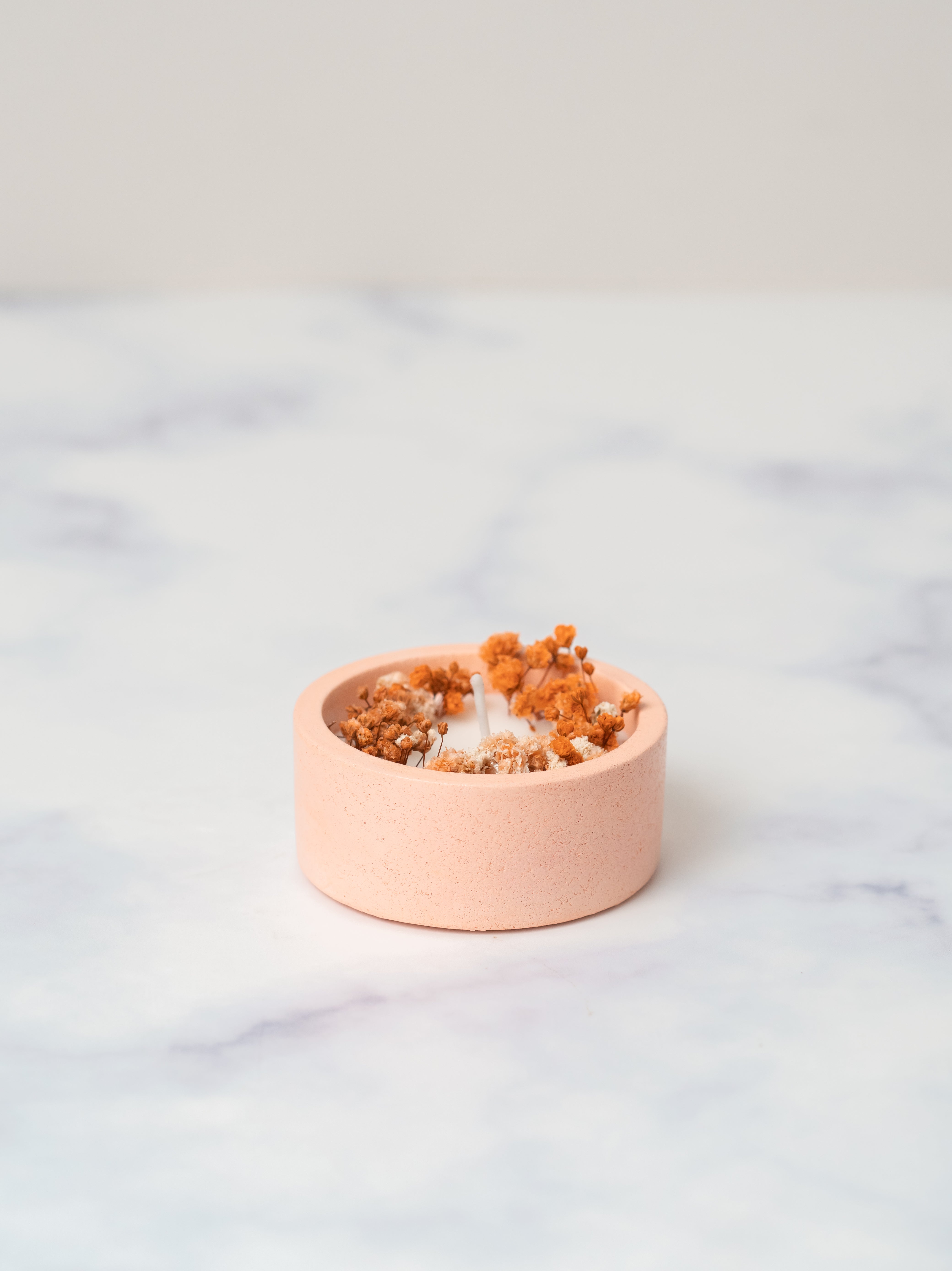 Peach Concrete Container | Dry Flower | Scented Soy Wax Candle