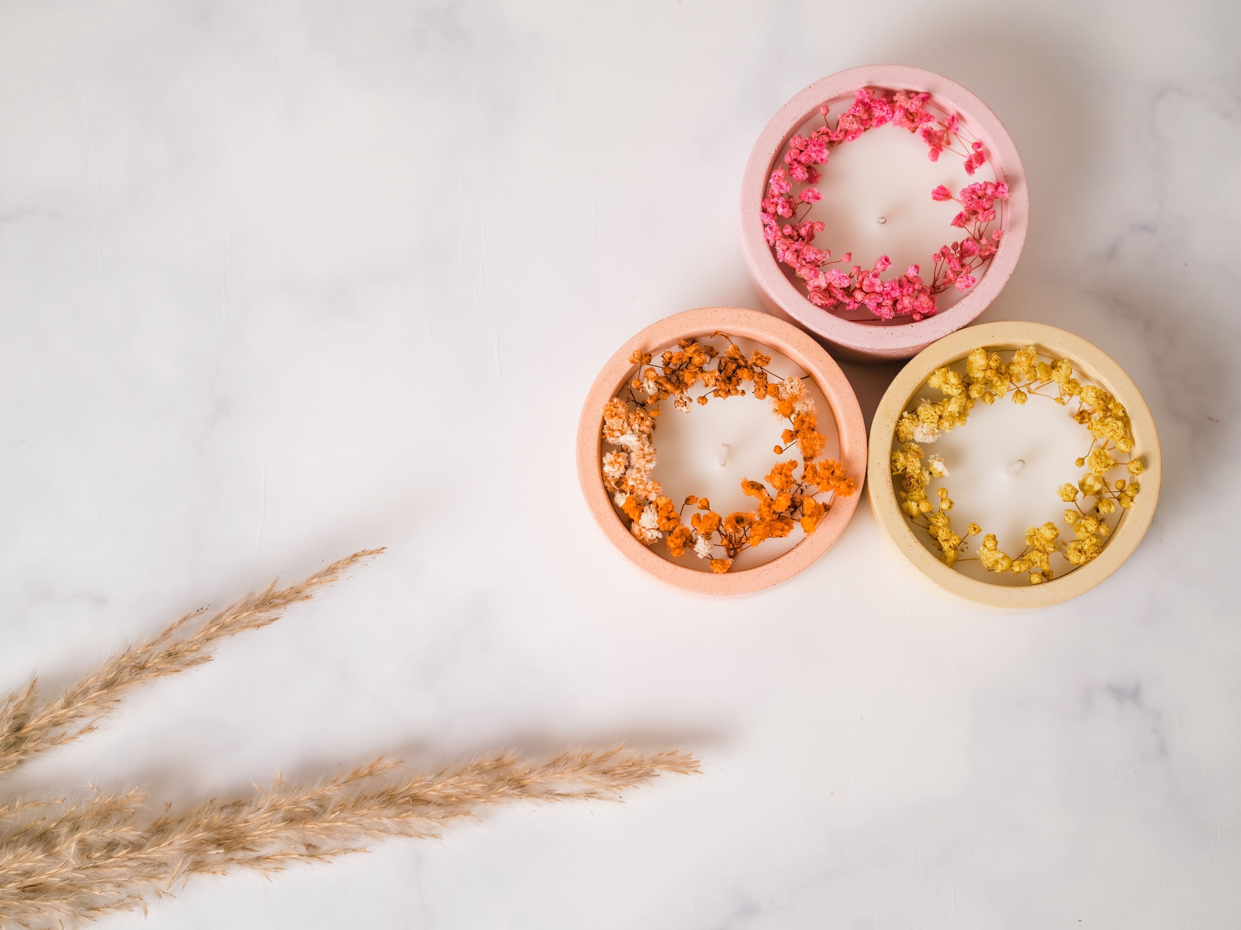 Peach Concrete Container | Dry Flower | Scented Soy Wax Candle