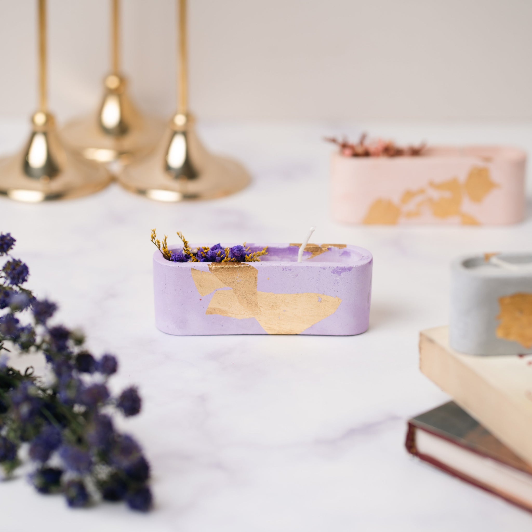 Purple Concrete Container | Dry Flower Soy wax | Scented Candle