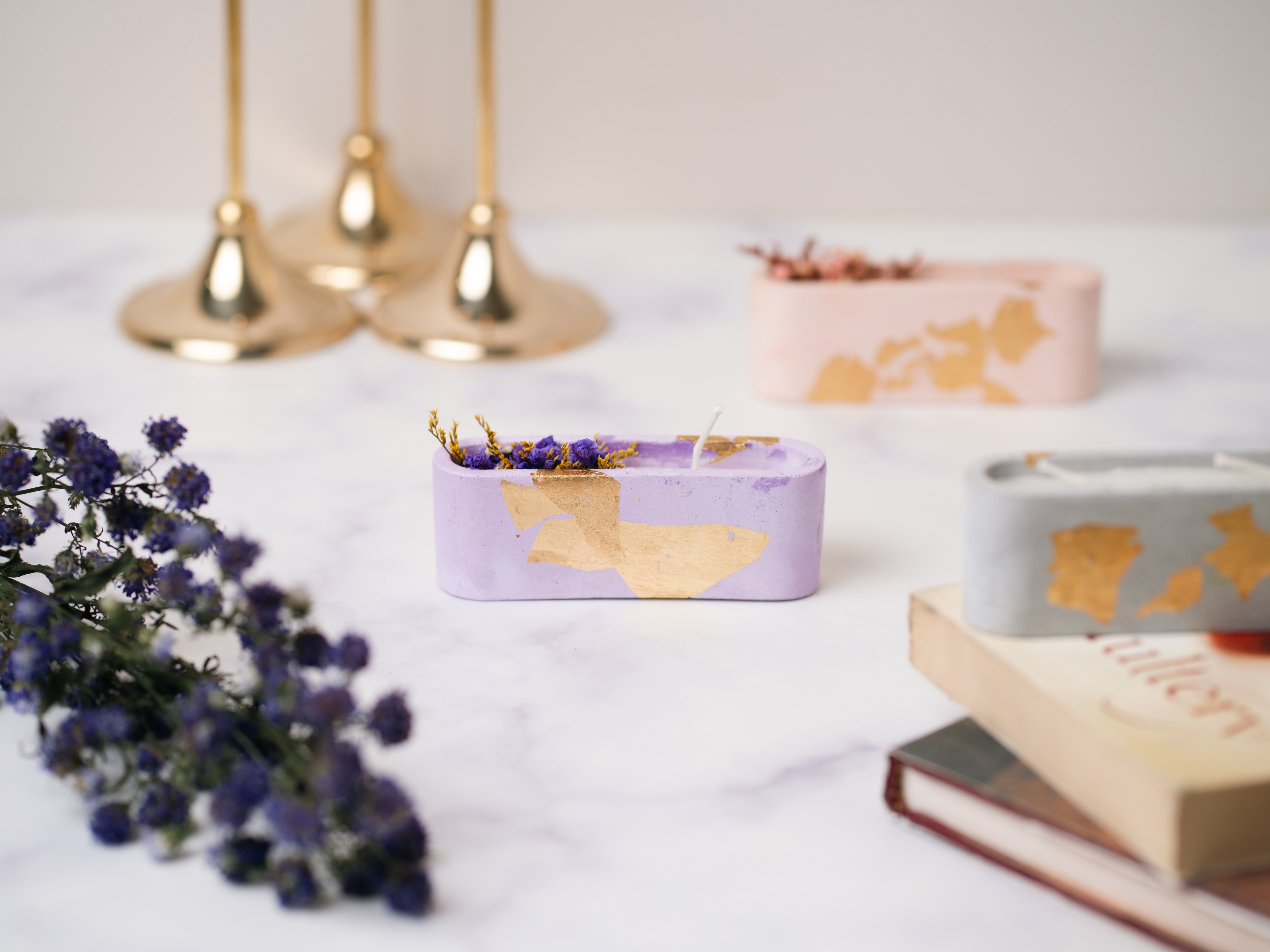 Purple Concrete Container | Dry Flower Soy wax | Scented Candle