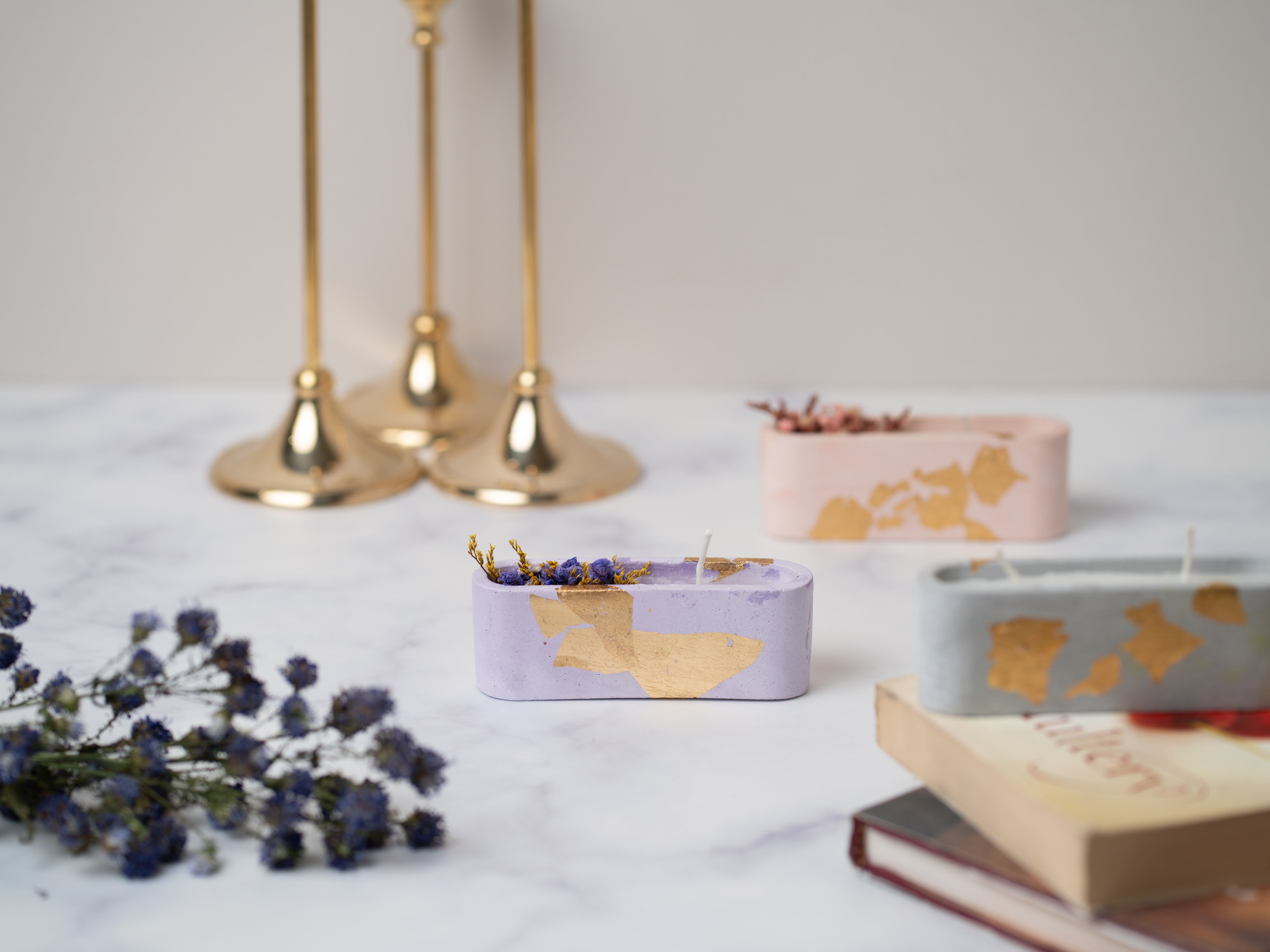 Purple Concrete Container | Dry Flower Soy wax | Scented Candle