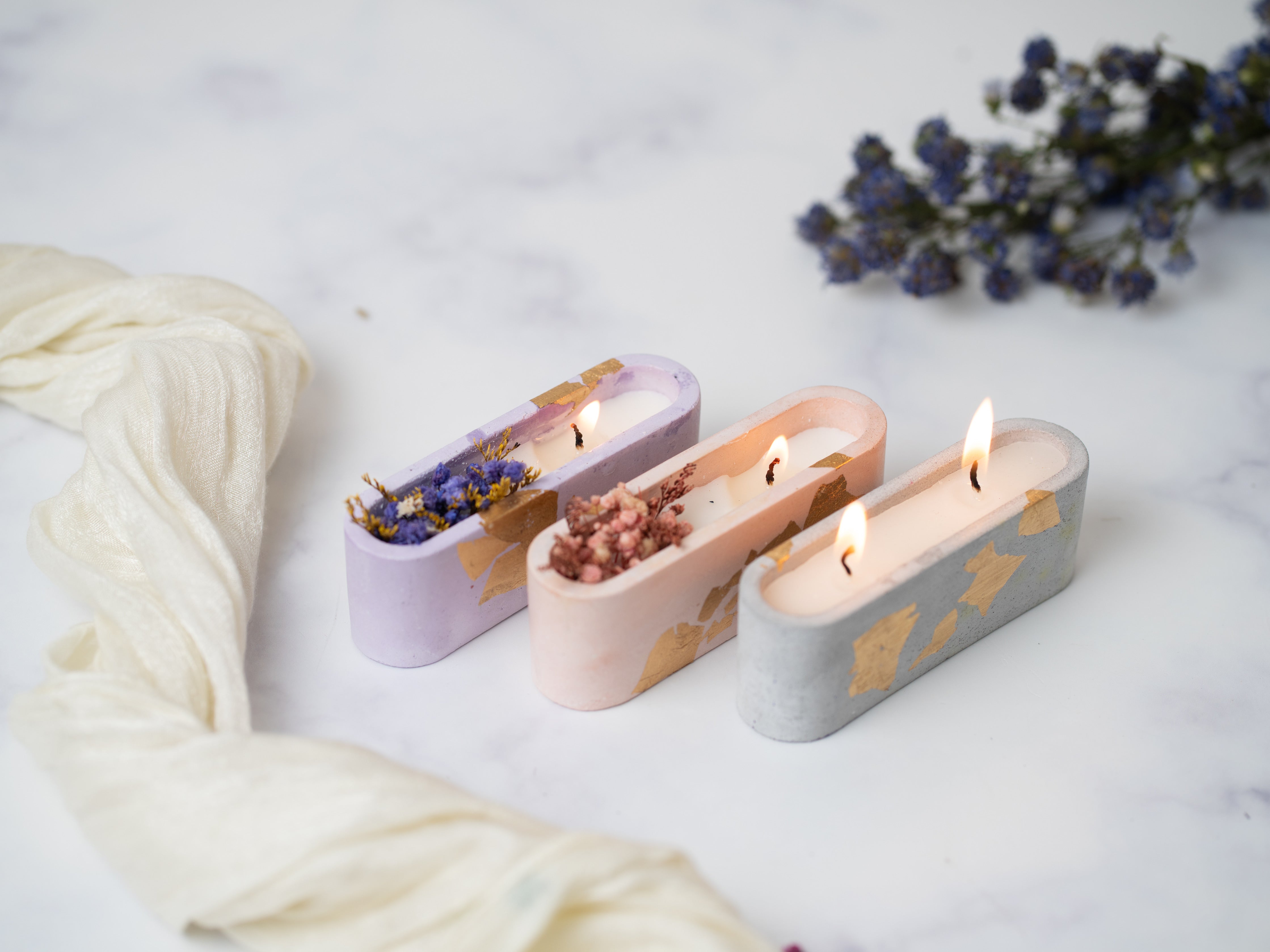Purple Concrete Container | Dry Flower Soy wax | Scented Candle