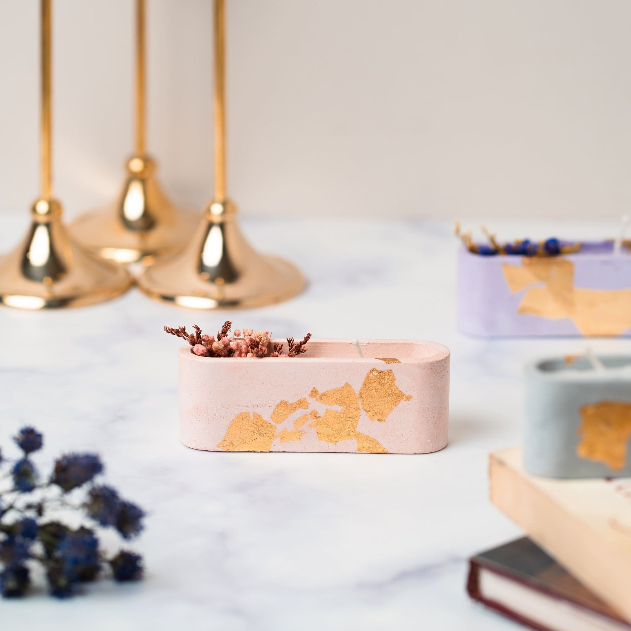 Pink Concrete Container Candle | Dry Flower Soy wax Candle | Scented Candle