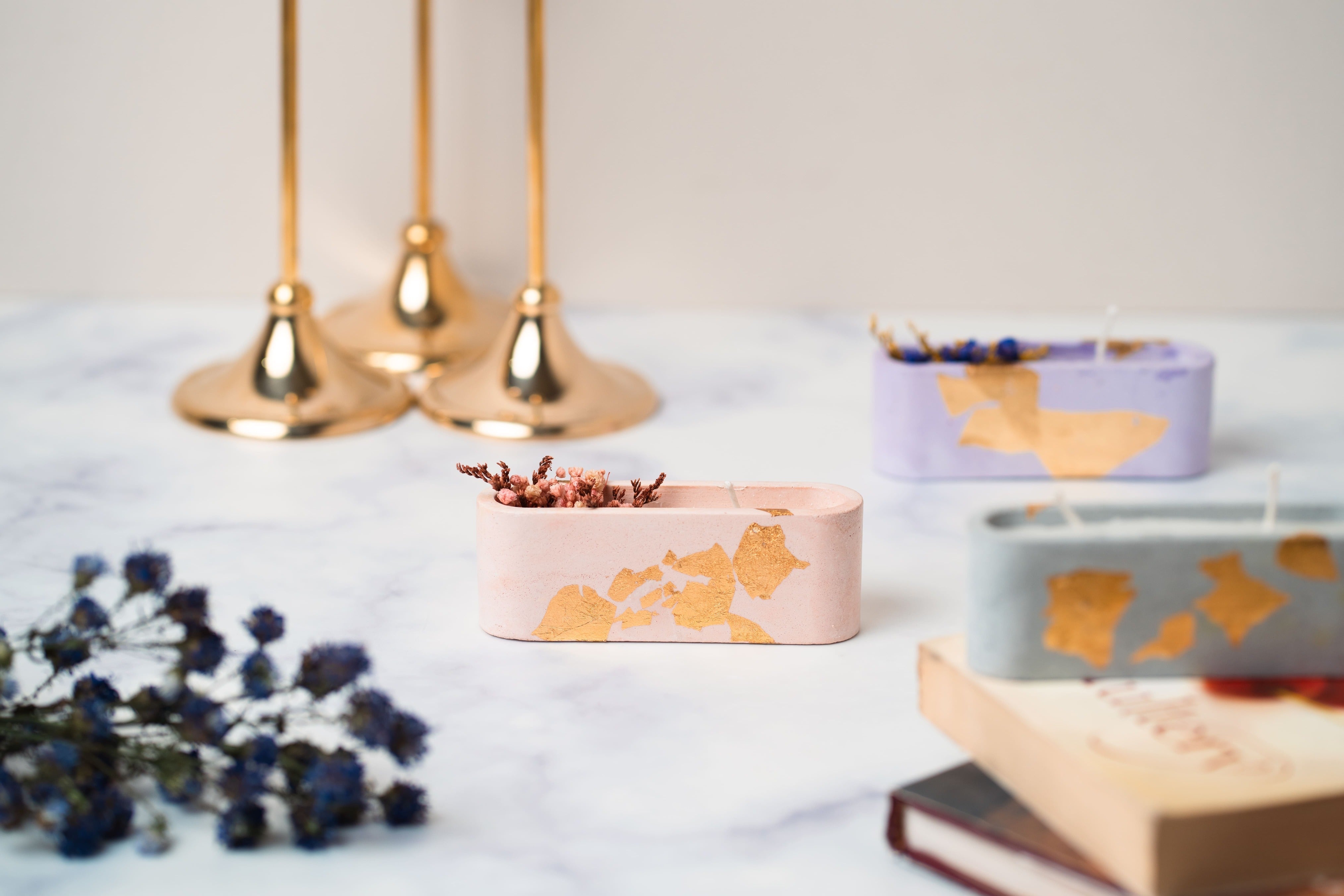 Pink Concrete Container Candle | Dry Flower Soy wax Candle | Scented Candle