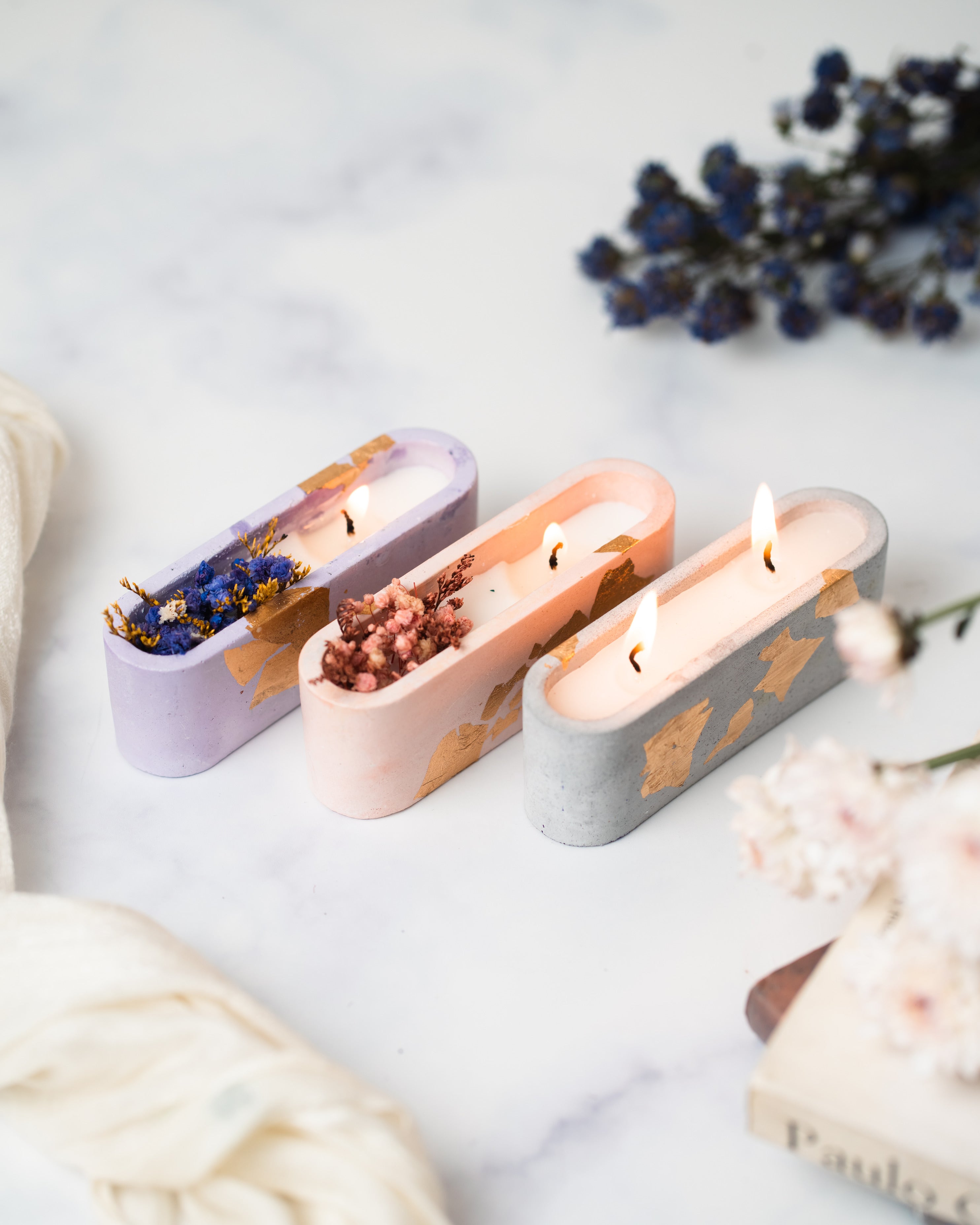 Pink Concrete Container Candle | Dry Flower Soy wax Candle | Scented Candle
