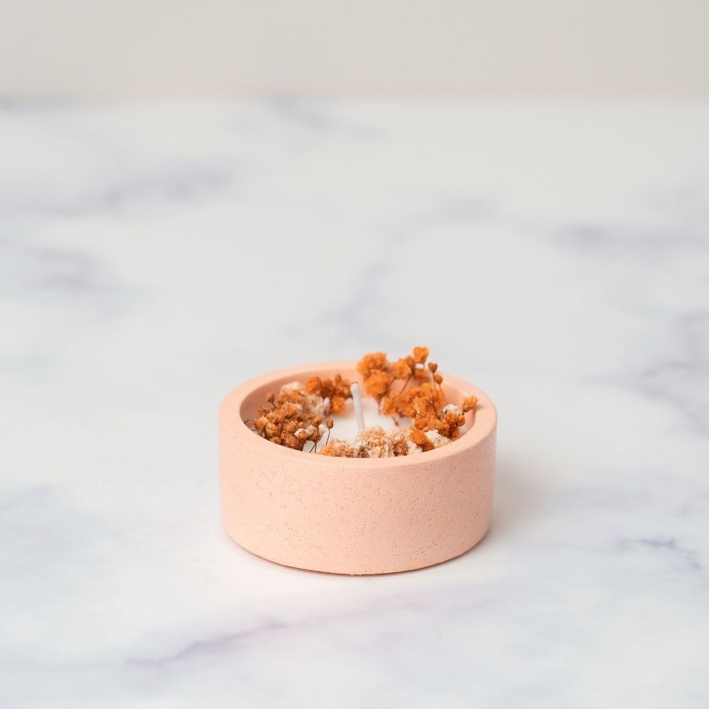 Concrete Candle | Peach | Dry Flower Soy Wax Candle