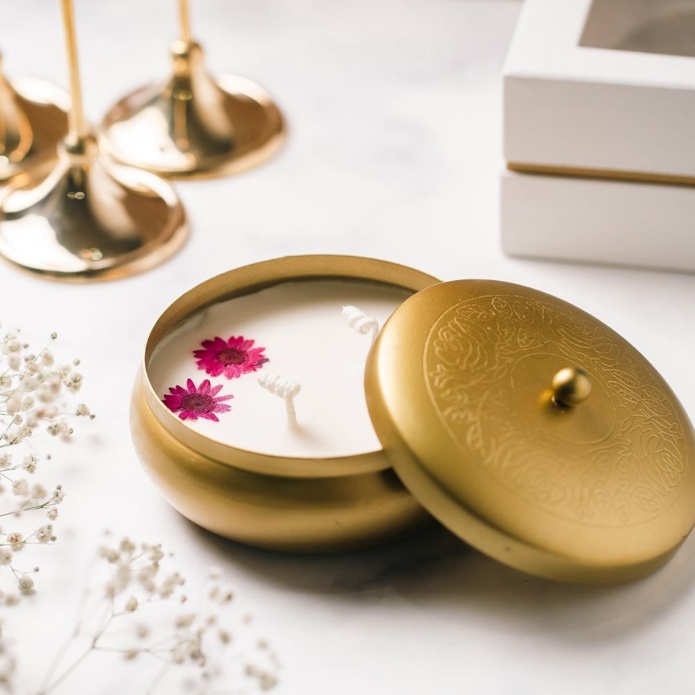 Golden Urli with Lid | 4" | Scented Soy Wax Candle